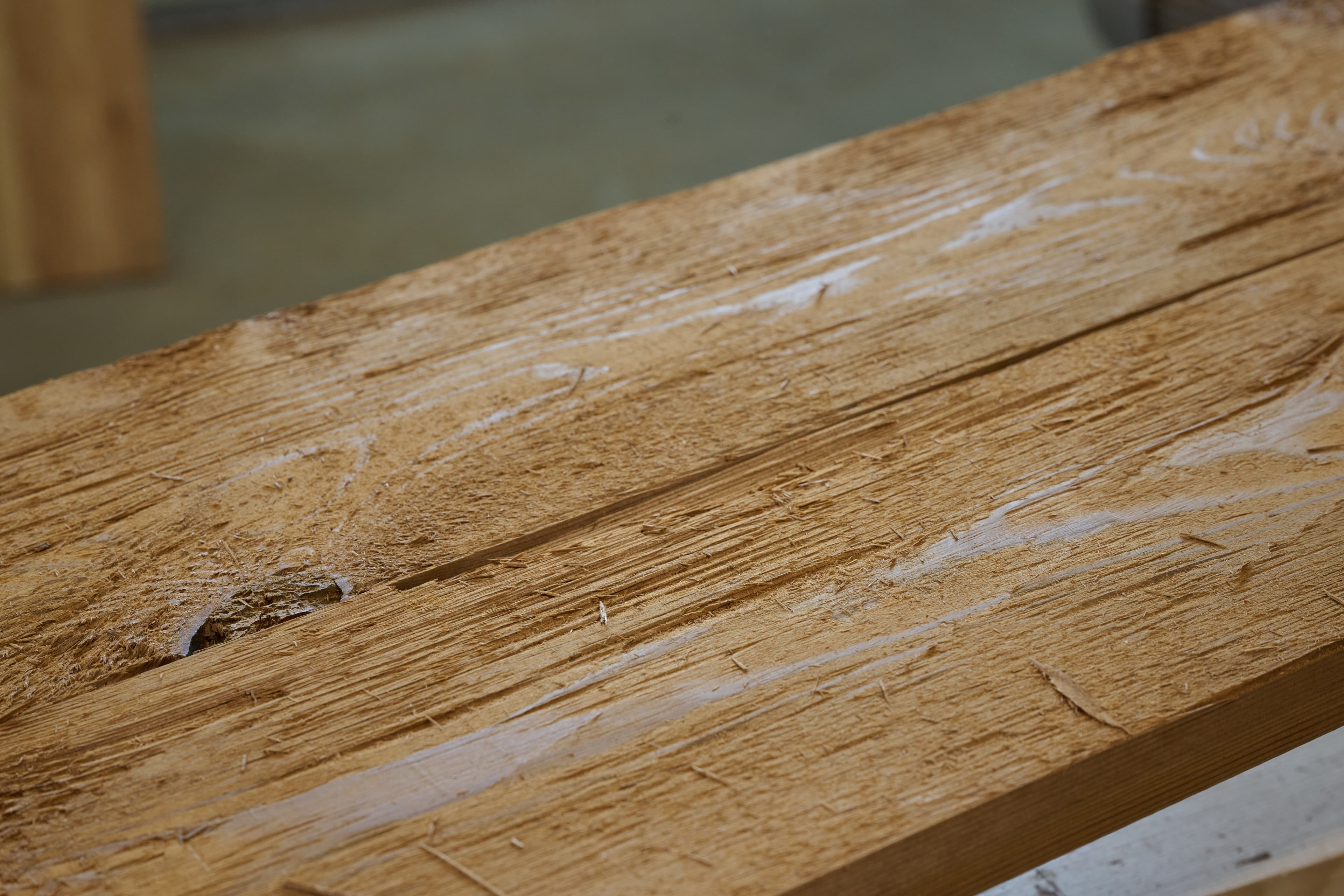 Hewn wood panel surface detail